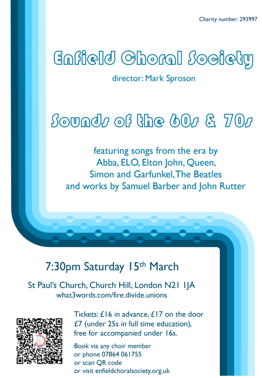 Enfield Choral Society Spring Concert 2025 - Sounds of the 60s & 70s